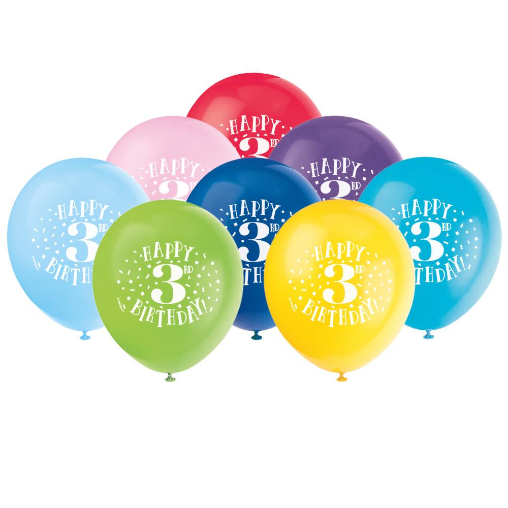 Fun Happy 3rd Birthday 12 Latex Balloons 8ct Sakura Toyland Wholesale 