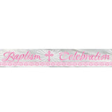 Foil Pink Radiant Cross "Baptism" Banner, 12 ft