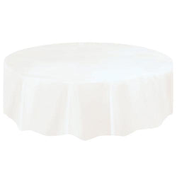 White Solid Round Plastic Table Cover, 84