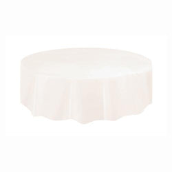 Ivory Solid Round Plastic Table Cover, 84