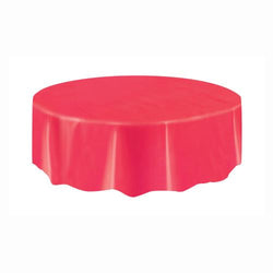 Red Solid Round Plastic Table Cover, 84