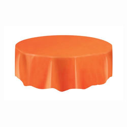 Orange Solid Round Plastic Table Cover, 84