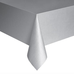 Silver Solid Rectangular Plastic Table Cover, 54