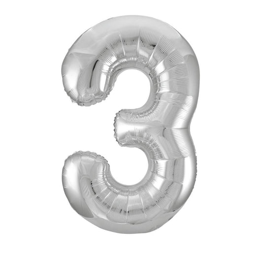 Silver Number 3 Shaped Foil Balloon 34