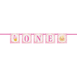 Pink & Gold First Birthday Block Banner