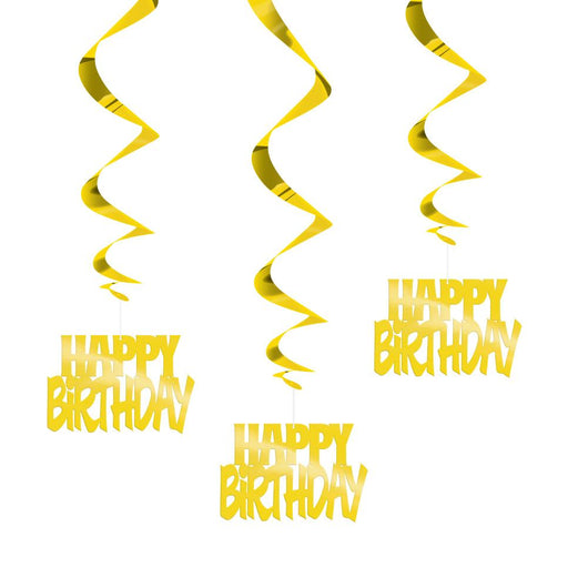 Happy Birthday Gold Foil Hanging Swirl Decorations, 32