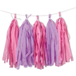 Pink and Purple Tissue Tassel Garland, 9 ft