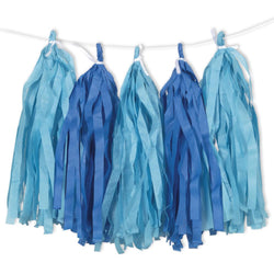 Royal and Light Blue Tissue Tassel Garland, 9 ft