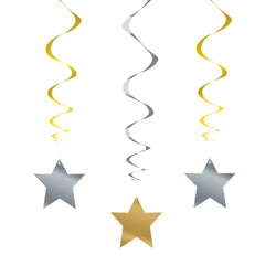 Silver & Gold Star Hanging Swirl Decorations, 26