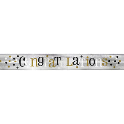 Foil Black, White & Gold Congratulations Banner, 12 ft